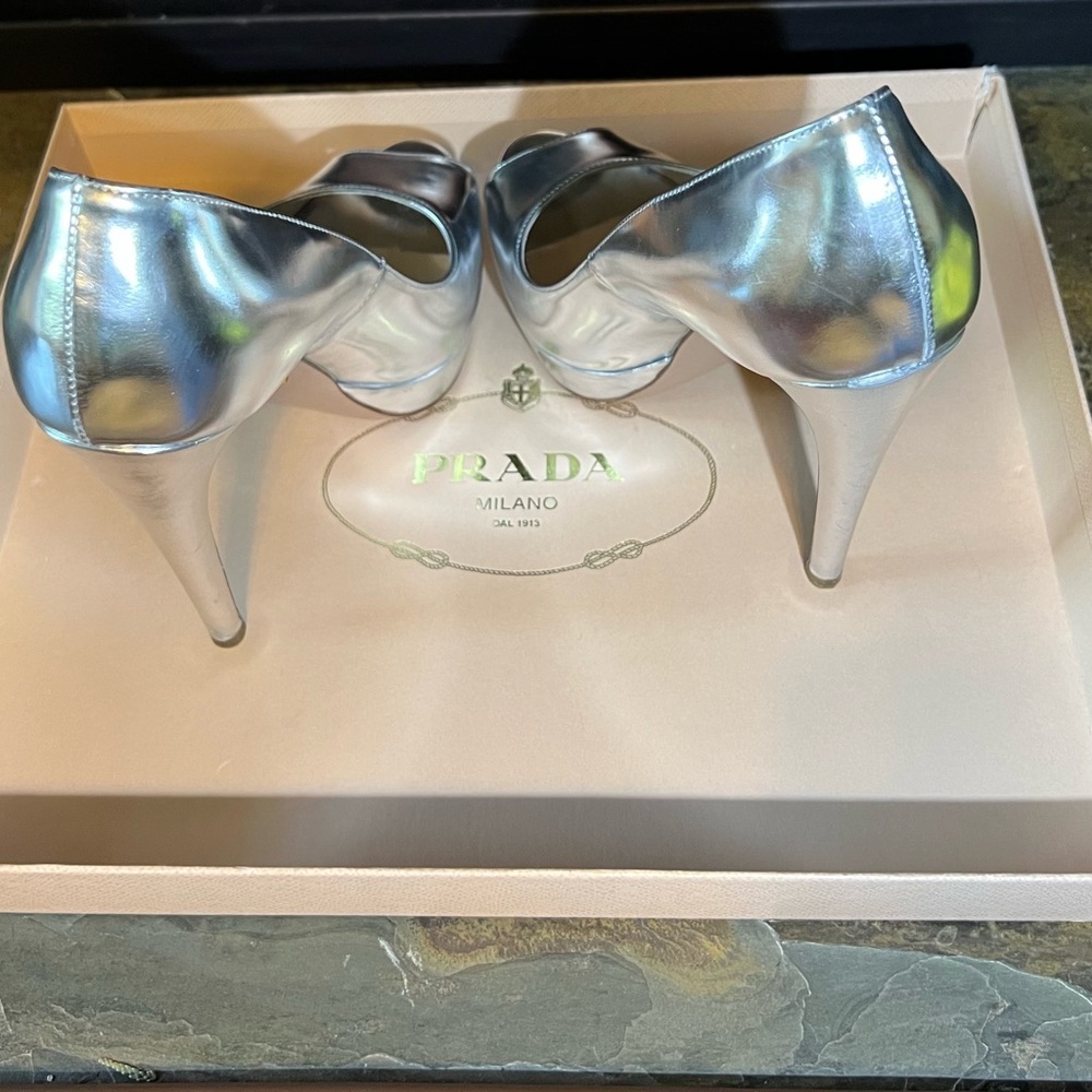 Prada Calzature Donna Size 35.5 Stiletto Heels Argento/Silver - Picture 7 of 13